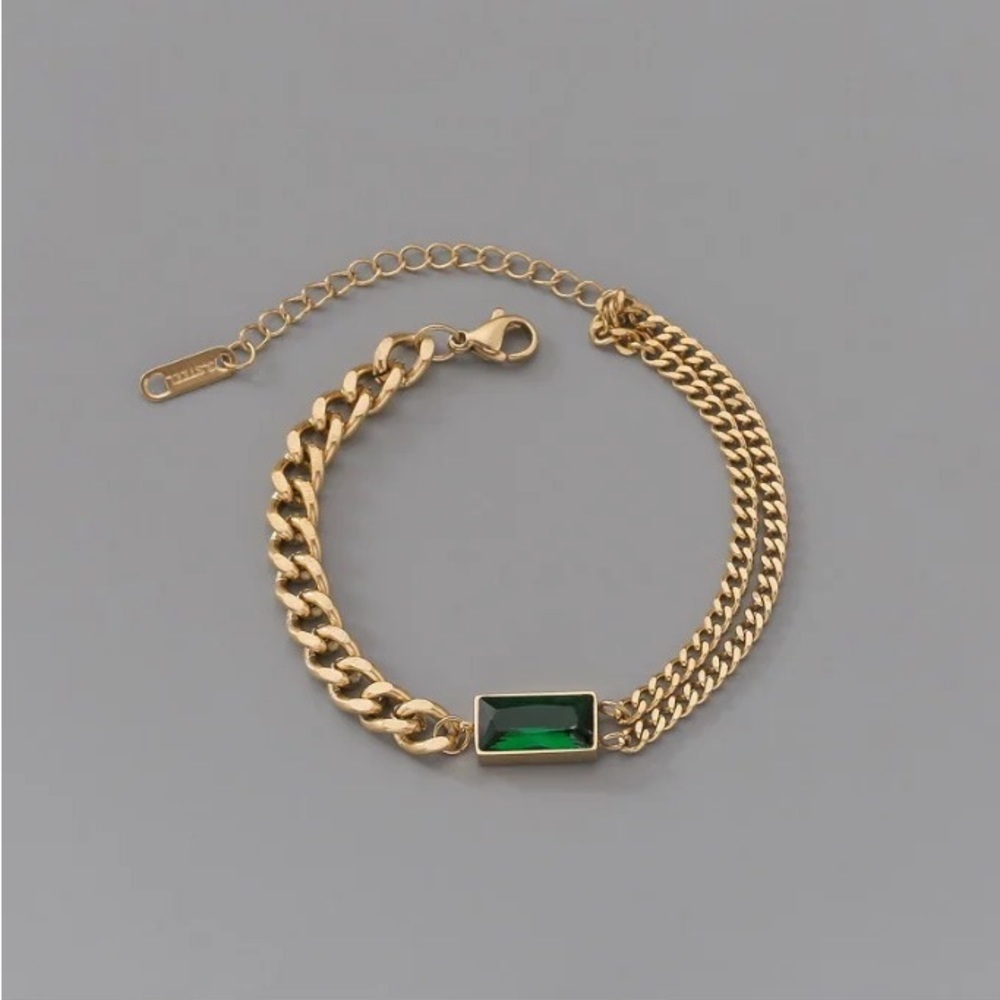 HIGH Quality Simple Hip-Hop Titanium Steel Green Square Zircon Bracelet - Picture 2 of 11